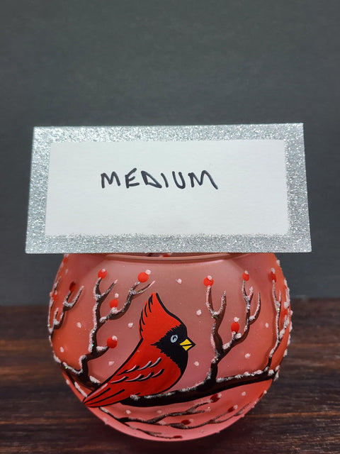 Salmon Pink Glass Candle Holder - Red Cardinal - Multiple Sizes
