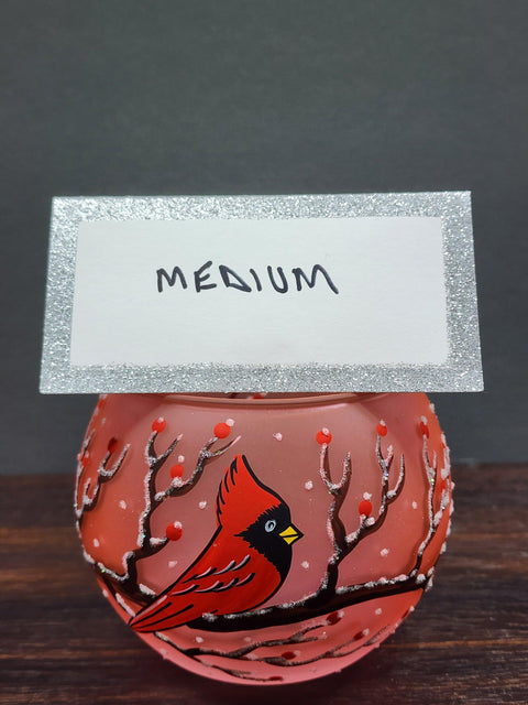 Salmon Pink Glass Candle Holder  -  Red Cardinal - Multiple Sizes