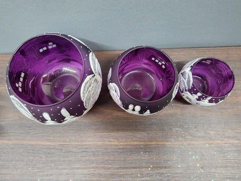 Purple Glass Candle Holder - White Cabins - Multiple Sizes