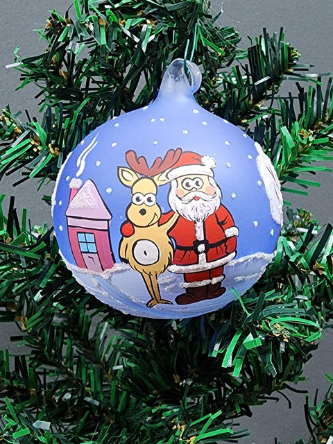 Glass Ornament Santa Rudolph Design