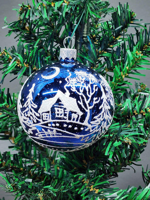 Glass Ornament Winter Cottage