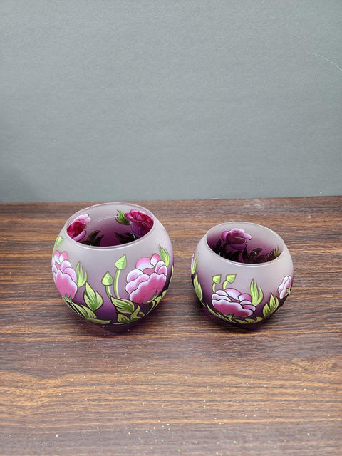 Large Purple Glass Candle Holder, Hand Crafted in Ukraine, Peony Flower Design, Wonderful Year Round