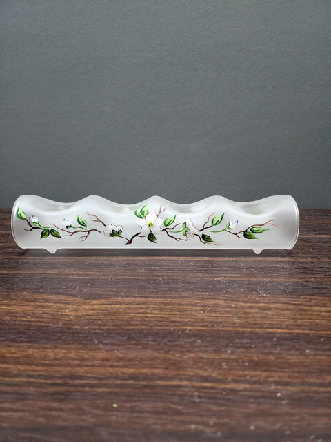 Frosted Glass Quad Candle Holder - Dogwood Flower Yule Log Style