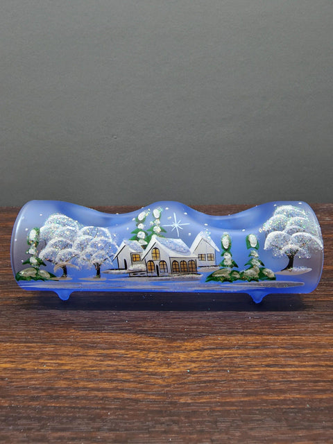 Light Blue Glass Double Candle Holder, Hand Crafted in Ukraine, White Cabin Winter Wonderland, Wonderful Year Round