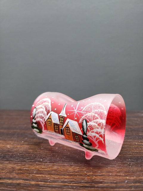 Red Ombre Glass Single Candle Holder - Brown Church Yule Log Style