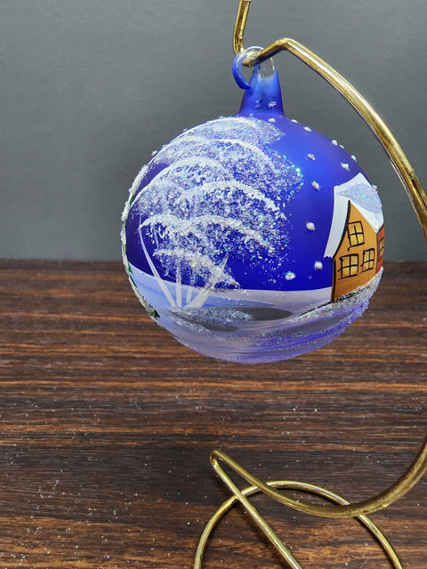 Blue Blown Glass Ornament - Handcrafted -  Snowman Design