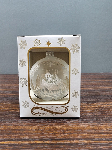 Frosted Blown Glass Ornament - Handcrafted -  Winter Cabins Design