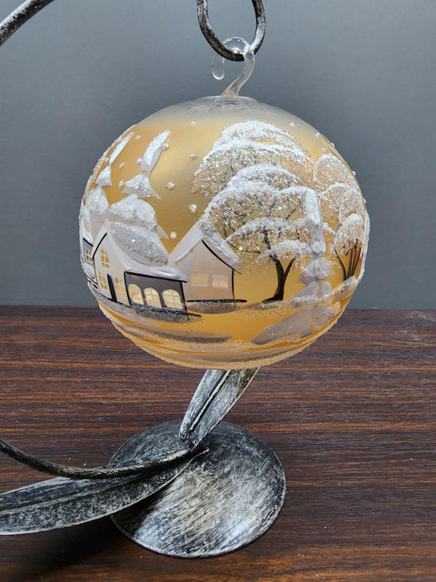 Yellow Glass Terrarium Candle Holder, Hand Crafted in Ukraine, White Cabin Winter Wonderland, Wonderful Year Round
