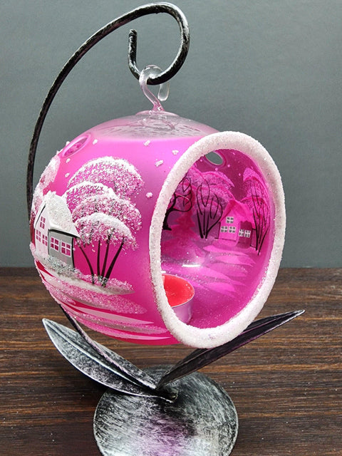 Pink Glass Terrarium Candle Holder - White Cabins