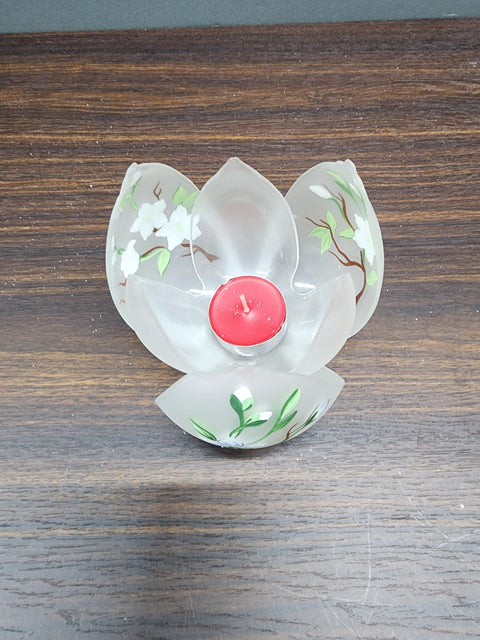 Frosted Glass Lotus Blossom Candle Holder - Dogwood Flower