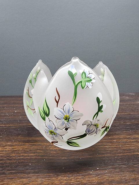 Frosted Glass Lotus Blossom Candle Holder - Dogwood Flower