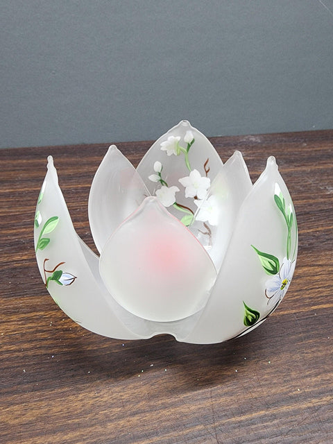 Frosted Glass Lotus Blossom Candle Holder - Dogwood Flower