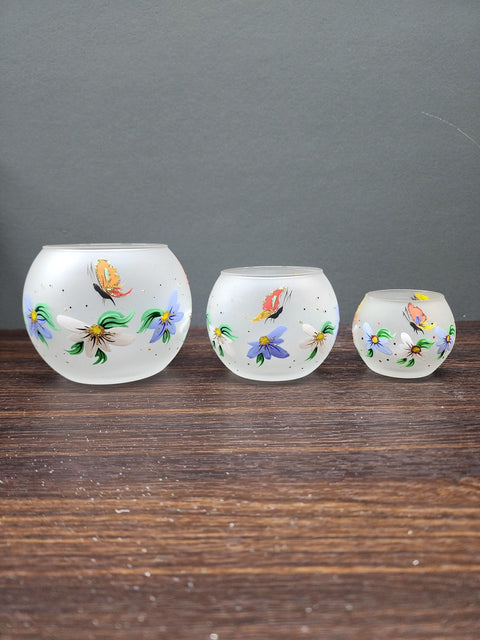 Frosted GlassCandle Holder - Butterfly Design