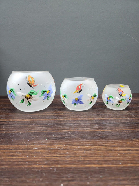 Frosted  GlassCandle Holder  - Butterfly Design