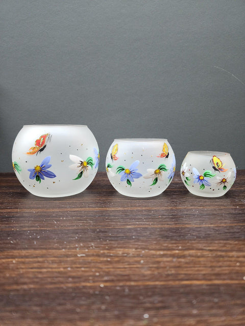 Frosted GlassCandle Holder - Butterfly Design