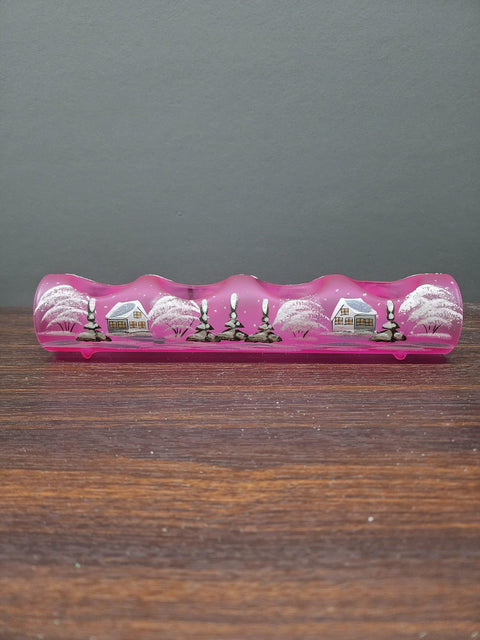 Pink Glass Quad Candle Holder, Hand Crafted in Ukraine, White Cabin Winter Wonderland, Wonderful Year Round