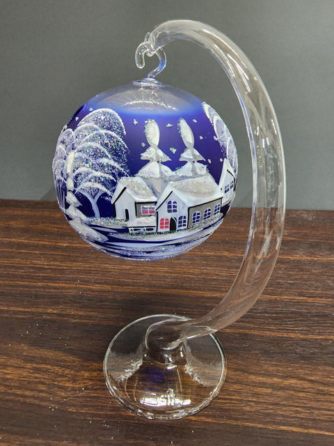 Blue Glass Terrarium Candle Holder, Hand Crafted in Ukraine, White Cabin Winter Wonderland, Wonderful Year Round