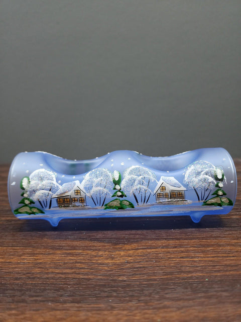 Light Blue Glass Double Candle Holder, Hand Crafted in Ukraine, White Cabin Winter Wonderland, Wonderful Year Round