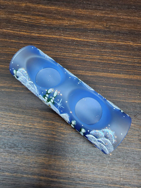 Light Blue Glass Double Candle Holder, Hand Crafted in Ukraine, White Cabin Winter Wonderland, Wonderful Year Round