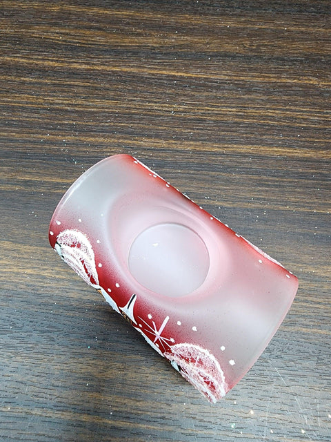 Red Ombre Glass Single Candle Holder - Brown Church Yule Log Style