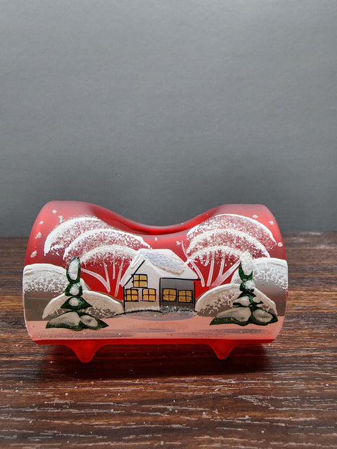 Red Glass Single Candle Holder, Hand Crafted in Ukraine, White Church Winter Wonderland, Wonderful Year Round