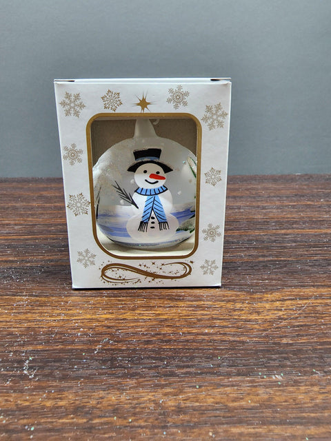 Frosted Blown Glass Ornament - Handcrafted -  Snowman Design