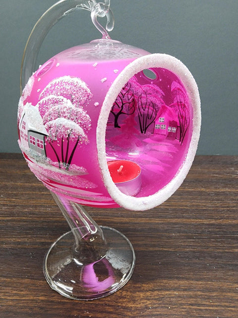 Pink Glass Terrarium Candle Holder - White Cabins