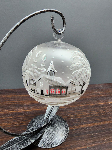 Frosted Glass Terrarium Candle Holder, Hand Crafted in Ukraine, White Church Winter Wonderland, Wonderful Year Round