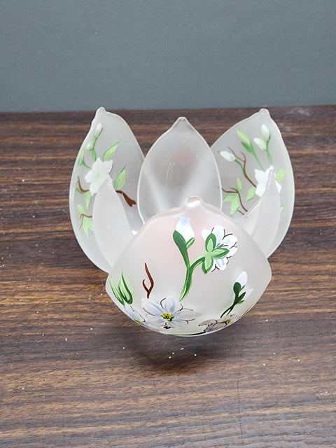 Frosted Glass Lotus Blossom Candle Holder  - Dogwood Flower