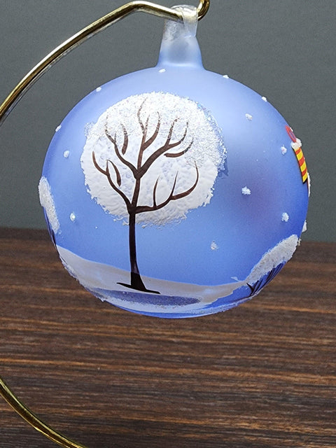 Light Blue Blown Glass Ornament - Handcrafted - Santa Claus