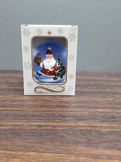Light Blue Blown Glass Ornament - Handcrafted - Santa Claus