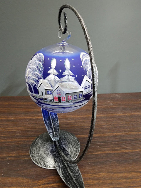 Blue Glass Terrarium Candle Holder, Hand Crafted in Ukraine, White Cabin Winter Wonderland, Wonderful Year Round