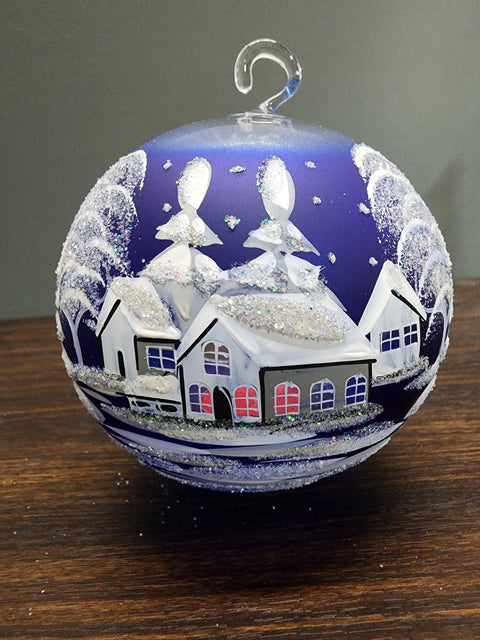 Blue Glass Terrarium Candle Holder, Hand Crafted in Ukraine, White Cabin Winter Wonderland, Wonderful Year Round