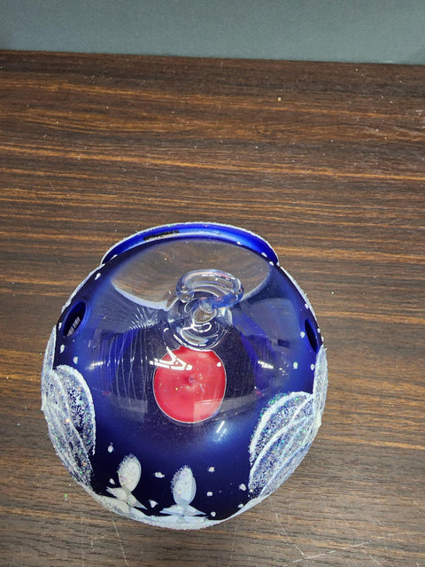 Blue Glass Terrarium Candle Holder, Hand Crafted in Ukraine, White Cabin Winter Wonderland, Wonderful Year Round