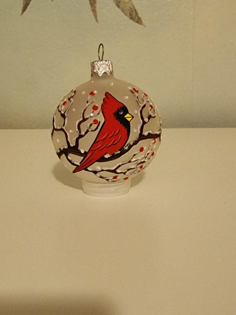 Ornament & Candle Holder Combo - Red Cardinal In A Tree