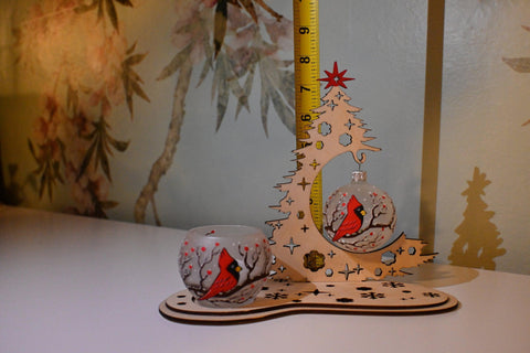 Ornament & Candle Holder Combo - Red Cardinal In A Tree