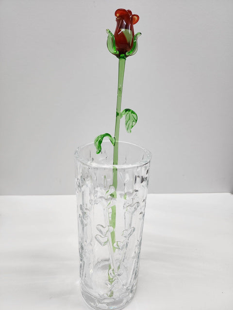 Red Glass Rose - Handcrafted Long Stem Flower