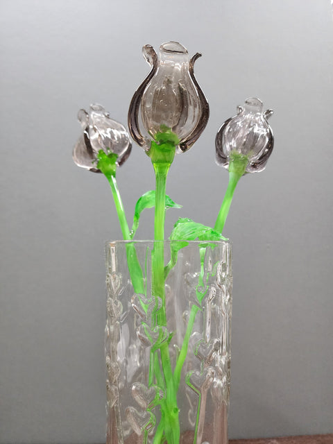 Lavender Glass Bulb Rose, Handcrafted Glass Flower, Hand Made In Ukraine Using Murano Quality Glass, Great Gift For Flower Lovers, 12 Inch Rose