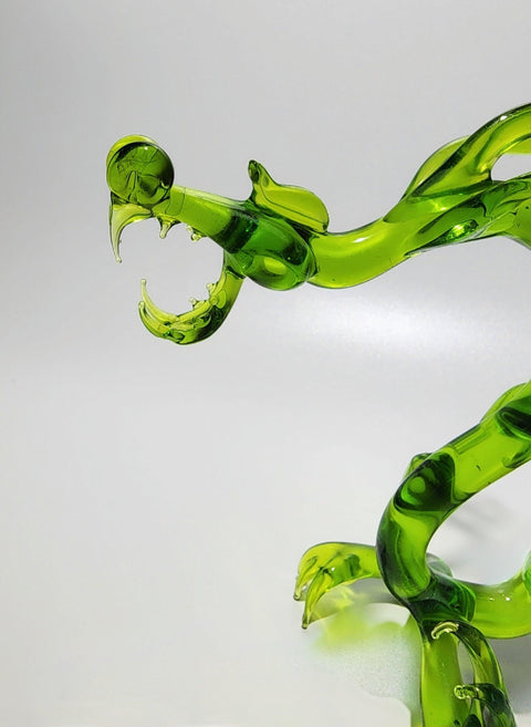 Green Glass Dragon Figurine, Handmade Murano Quality Design - Large