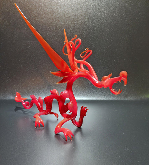 Red Glass Dragon Figurine, Handmade Murano Quality Design - Large