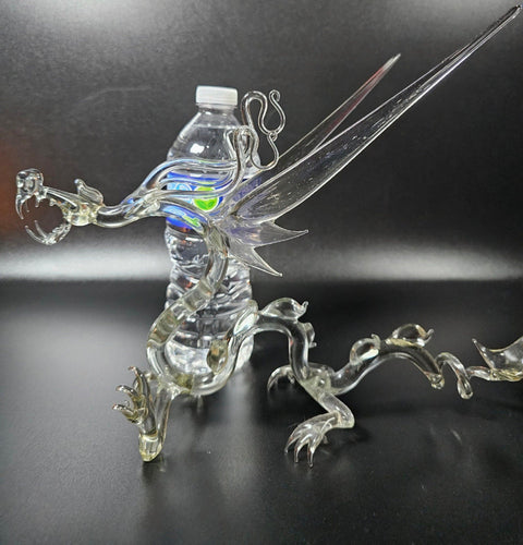 Clear Glass Dragon Figurine, Handmade Murano Quality Design - Large