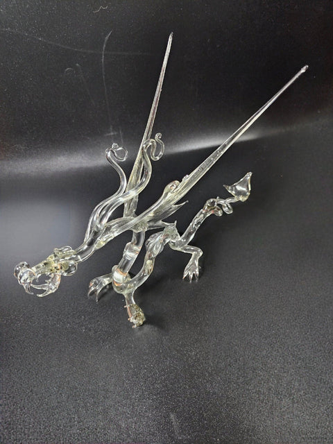 Clear Glass Dragon Figurine, Handmade Murano Quality Design - Large