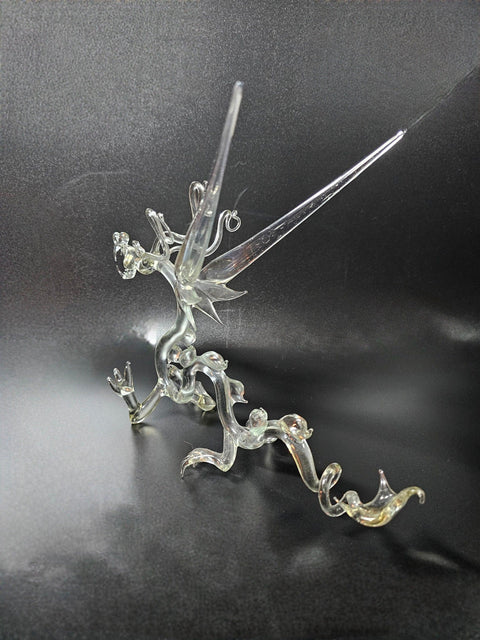 Clear Glass Dragon Figurine, Handmade Murano Quality Design - Large