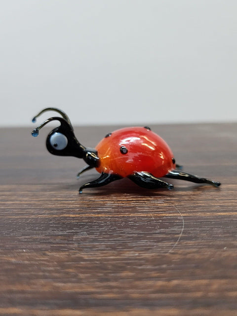 Naturally Colored Glass Figurine - Handcrafted - Lady Bug Design