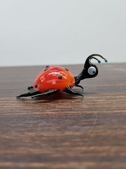 Naturally Colored Glass Figurine - Handcrafted - Lady Bug Design
