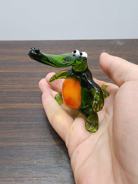 Naturally Colored Glass Figurine - Handcrafted - Alligator Design