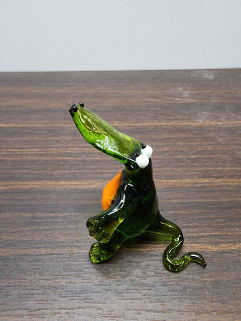 Naturally Colored Glass Figurine - Handcrafted - Alligator Design