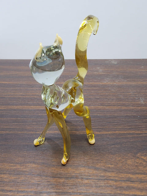 Naturally Colored Glass Figurine - Handcrafted - Standing Tall Cat Design