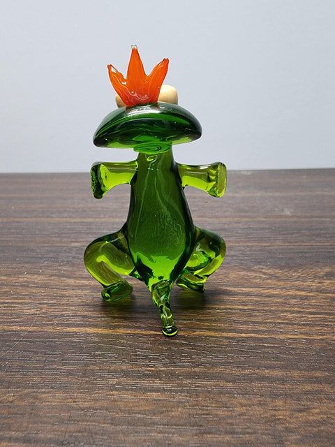 Naturally Colored Glass Figurine - Handcrafted - King Frog Design
