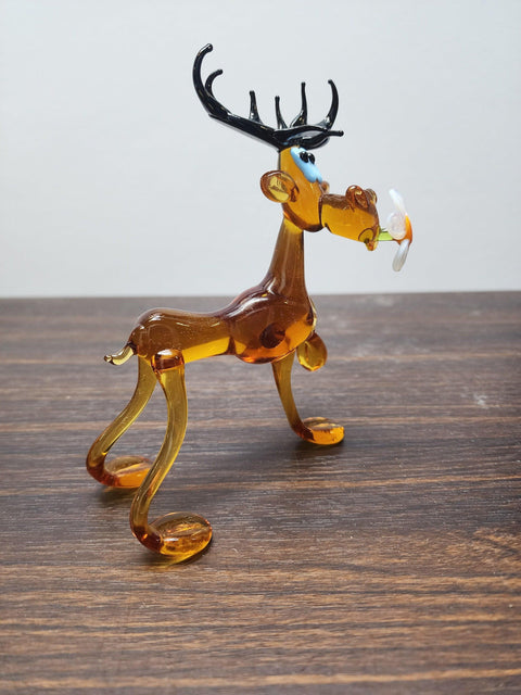 Glass Moose With Daisy Figurine, Collectible Glass Moose, Murano Quality Gift At A Fraction Of The Price, Handcrafted In Ukraine